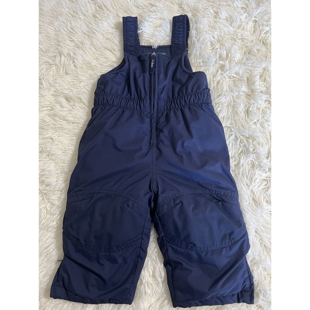 LL Bean Navy Blue  Snowsuit Cold Buster Snow Bibs Zip Fleece Lined 12-18 month